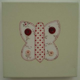 hand stitched butterfly canvas by green goose designs