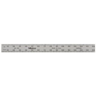 Mitutoyo 182 206, Steel Rule, 6"/150mm, (1/50", 1/100", 1mm, 1/2mm), 1/64" Thick X 1/2" Wide, Satin Chrome Finish Tempered Stainless Steel Construction Rulers