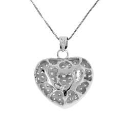 Sterling Silver Clear Cubic Zirconia Heart Cage Necklace Moise Cubic Zirconia Necklaces