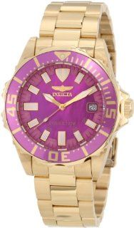 Invicta Women's 10622 Pro Diver Purple Mother Of Pearl Dial 18k Gold Plated Watch Invicta Watches
