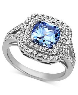Arabella Sterling Silver Ring, Blue and White Swarovski Zirconia Two Row Cushion Cut Ring (5 1/5 ct. t.w.)   Rings   Jewelry & Watches