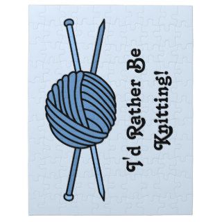 Blue Ball of Yarn & Knitting Needles Jigsaw Puzzles