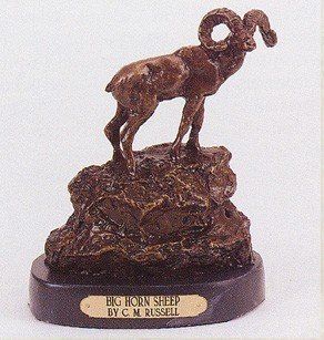 Big Horn Sheep Collectible Solid Bronze Sculpture Statue By C. M. Russell   Collectible Figurines