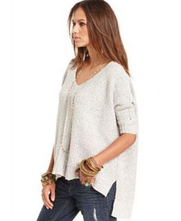 Free People Three Quarter Sleeve V Neck High Low Sweater   Sweaters   Women