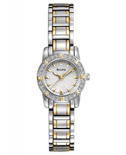 Bulova Womens Dress Diamond Accent Two Tone Stainless Steel Bracelet Watch 21mm 98R155   Watches   Jewelry & Watches