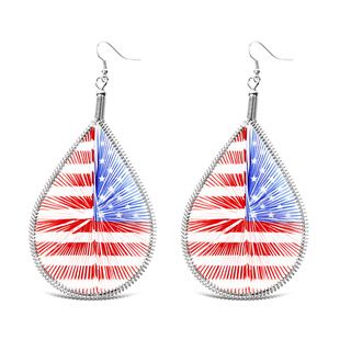 American Flag Base Metal Woven Thread Teardrop Earring West Coast Jewelry Fashion Earrings