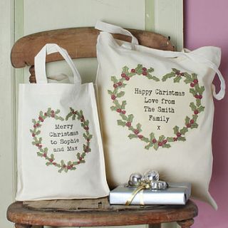 personalised christmas holly gift bag by snapdragon