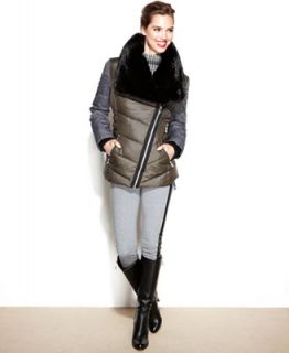 Laundry by Design Asymmetrical Faux Fur Collar Puffer Coat   Coats   Women