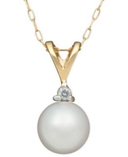 14k Gold Necklace, Cultured Freshwater Pearl and Diamond Accent Twist Pendant   Necklaces   Jewelry & Watches