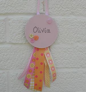 girls wooden personalised hanging rosette by brambleberries