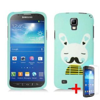 SAMSUNG GALAXY S4 ACTIVE I537 WHITE BUNNY MUSTACHE TEAL COVER SNAP ON HARD CASE +FREE SCREEN PROTECTOR from [ACCESSORY ARENA] Cell Phones & Accessories