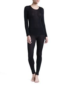 Hanro Silk Long Sleeve Shirt & Leggings, Black