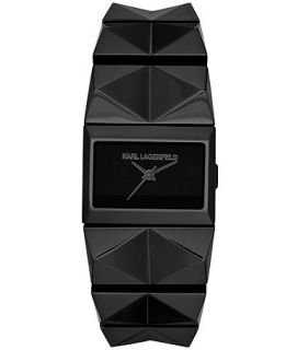 Karl Lagerfeld Womens Perspektive Black Ion Plated Stainless Steel Pyramid Stud Bracelet Watch 20x27mm KL2601   Watches   Jewelry & Watches