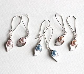 silver calla lily and pearl earrings by a box for my treasure