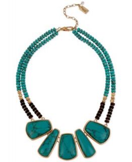 Kenneth Cole New York Silver Tone Turquoise Oval Stone Multi Row Necklace   Fashion Jewelry   Jewelry & Watches