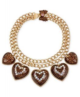 Betsey Johnson Antique Gold Tone Leopard Heart Frontal Necklace   Fashion Jewelry   Jewelry & Watches