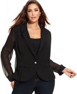 Debbie Morgan Plus Size Sheer One Button Blazer   Jackets & Blazers   Plus Sizes