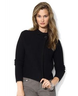 Lauren Ralph Lauren Sweater, Long Sleeve Faux Suede Trim Mock Neck Cardigan   Sweaters   Women