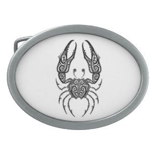 Intricate Black Cancer Zodiac on White Oval Belt Buckles
