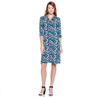 Nikki by Nikki Poulos "Sydney" Printed Shirt Dress with 3/4 Sleeves