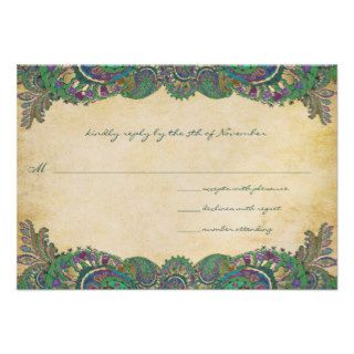 Paisley Peacock Colors Wedding Response Cards Custom Announcements
