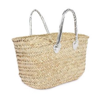 handwoven provence large basket, silver by bohemia