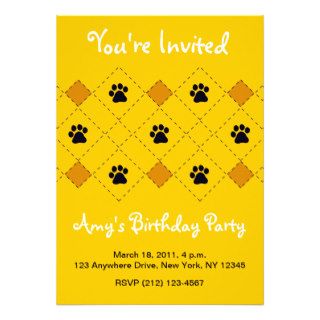 Orange Argyle Paw Prints Personalized Invite