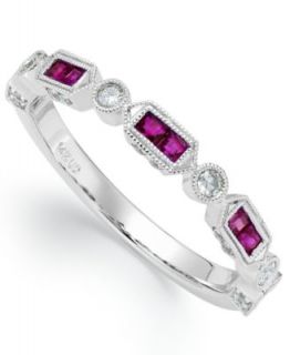 14k White Gold Ring, Ruby (1 1/5 ct. t.w.) and Diamond (1/5 ct. t.w.) Emerald Cut 3 Stone Ring   Rings   Jewelry & Watches