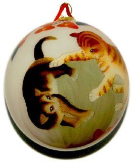 Hand Painted Glass Ornament, Cats at Play CO 167   Decorative Hanging Ornaments