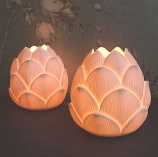 pair of porcelain artichoke tea light holders by kuddyco