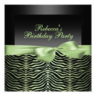 Party Black & Green Zebra Birthday Invitation
