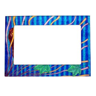 Girl Floating In Psychedelic Sky Picture Frame Magnet