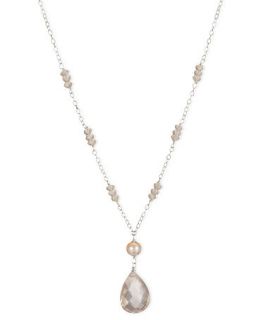 Sterling Silver Necklace, Pink Cultured Freshwater Pearl and Rose Quartz (13 1/2 ct. t.w.) Teardrop Pendant   Necklaces   Jewelry & Watches