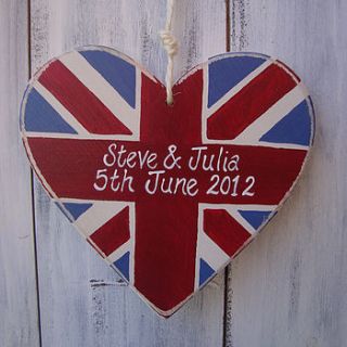 personalised union jack wedding heart by giddy weddings