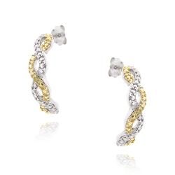 DB Designs Two tone Sterling Silver Yellow Diamond Accent Half Hoop Earrings DB Designs Diamond Earrings
