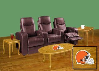 New 3 Piece Oak Finish Coffee & End Tables Set with a Cleveland Browns Theme  