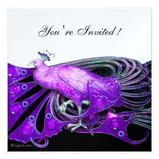 PEACOCK  black ,purple ,ice metallic paper Personalized Invitation