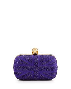 Alexander McQueen Crystal Britannia Box Clutch Bag, Purple