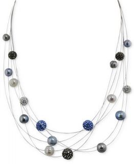 Honora Style Cultured Freshwater Pearl and Blue Crystal 6 Row Necklace in Sterling Silver   Necklaces   Jewelry & Watches
