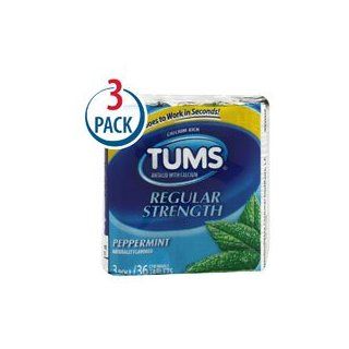 Tums Regular Strength Antacid Calcium Supplement 3 Roll Pack Peppermint    36 Chewable Tablets Each / Pack of 3 Health & Personal Care