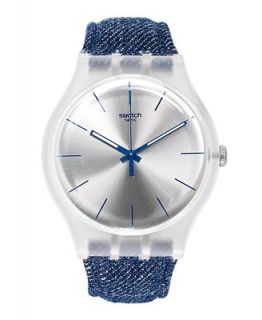 Swatch Watch, Unisex Swiss White Washed Out Blue Denim Strap 43mm SUOK103   Watches   Jewelry & Watches