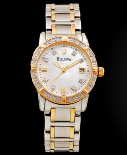 Bulova Womens Diamond Accent Two Tone Stainless Steel Bracelet Watch 30mm 98P115   Watches   Jewelry & Watches