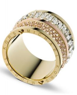 Michael Kors Gold Tone Pave and Stone Barrel Ring   Fashion Jewelry   Jewelry & Watches