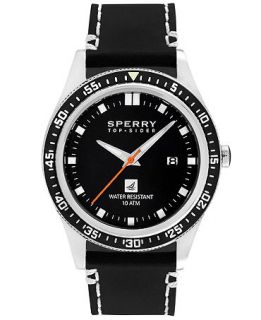 Sperry Top Sider Mens Navigator Black Leather Strap Watch 44mm 102012   Watches   Jewelry & Watches
