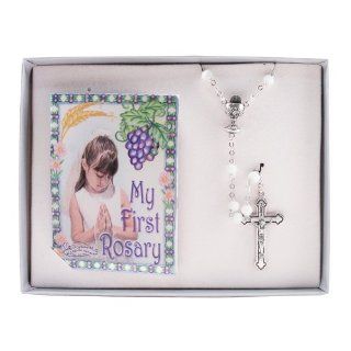 White Tiger's Eye First Communion Rosary w/Rosary Prayer Card Jewelry