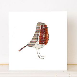 christmas robin greetings card by laura fletcher textiles