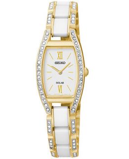 Seiko Womens Solar White Ceramic and Gold Tone Stainless Steel Bangle Bracelet Watch 19mm SUP224   Watches   Jewelry & Watches