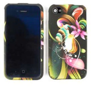 For Apple Iphone 4 4s Flower On Black Matte Texture Cover Case Accessory Cell Phones & Accessories