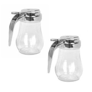 SET OF 2   6 Oz. (Ounce) Glass Bulb Jar Syrup Dispenser, Sugar Dispenser, Retracting Spout, Dispensing Thumb Lever, Pancake House Style Kitchen & Dining