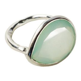 aqua chalcedony and silver pear drop ring by flora bee